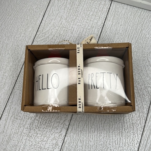 Rae Dunn HELLO PRETTY Set of 2 X-Small Heart Knob Canisters Artisan Collection - Picture 8 of 9